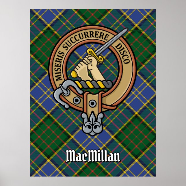 Póster Clan MacMillan Escudo sobre la caza de tartán (Frente)
