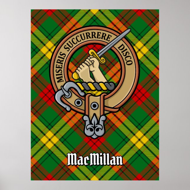 Póster Clan MacMillan Escudo sobre Tartán (Frente)