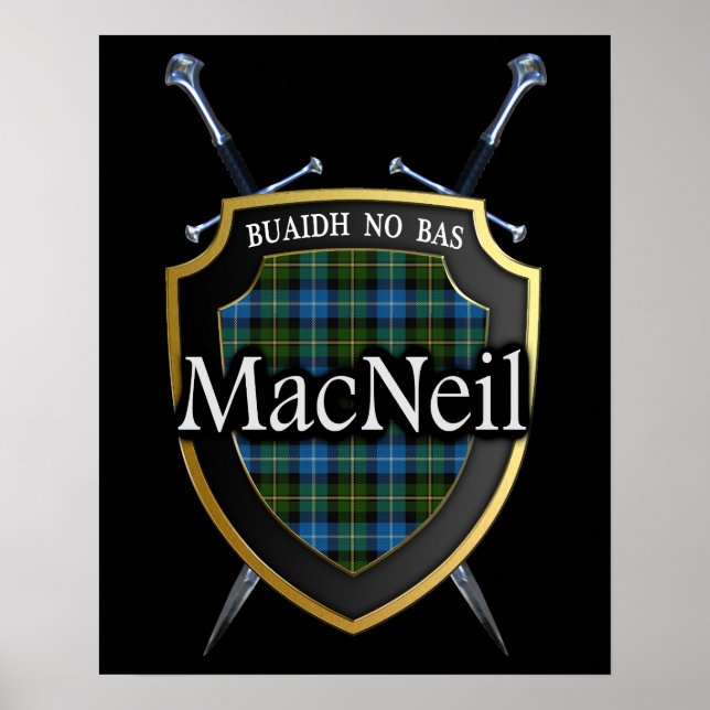 Póster Clan MacNeil Tartan Scottish Shield & Swords (Frente)
