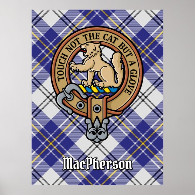 Póster Clan MacPherson Escudo por Blue Dress Tartán (Frente)