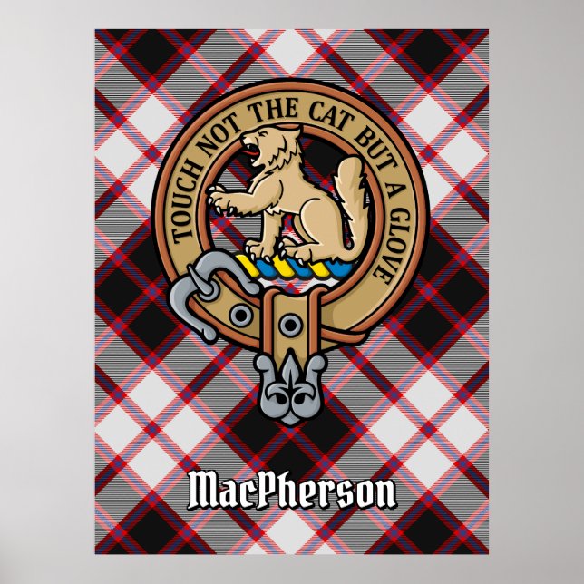 Póster Clan MacPherson Escudo sobre la caza de tartán (Frente)