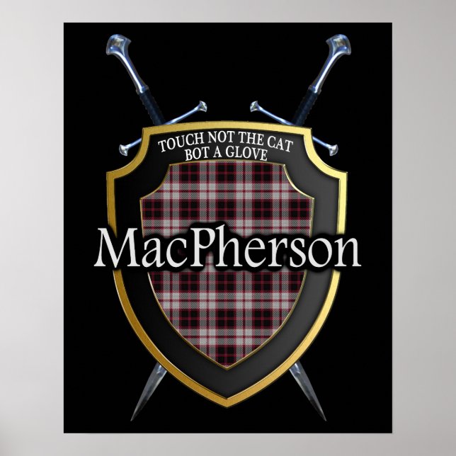 Póster Clan MacPherson Tartan Scottish Shield & Swords (Frente)