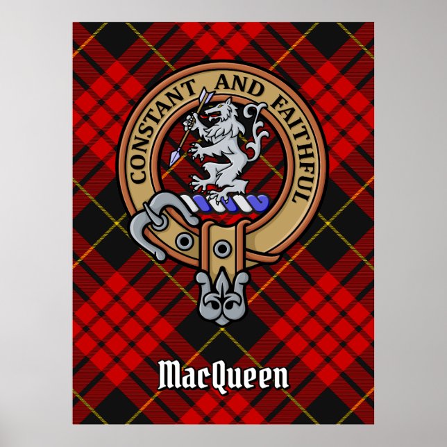 Póster Clan MacQueen Crest sobre Tartán (Frente)