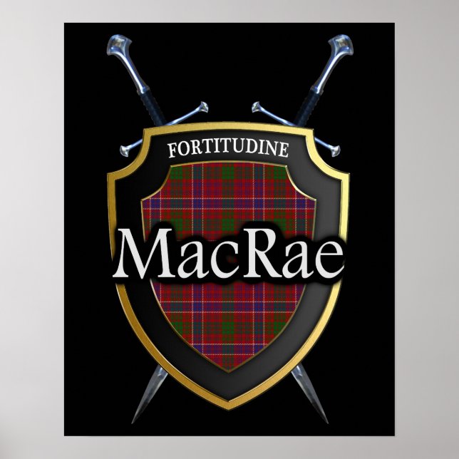 Póster Clan MacRae Tartan Scottish Shield & Swords (Frente)