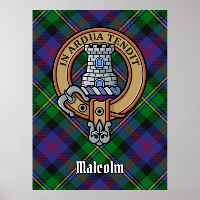 Póster Clan Malcolm Crest over Tartan (Frente)