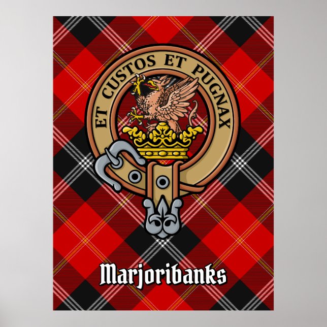 Póster Clan Marjoribanks Escudo sobre Tartán (Frente)