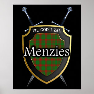 Póster Clan Menzies Tartan Scottish Shield & Swords