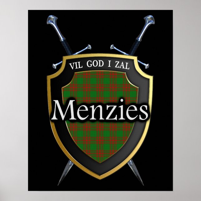 Póster Clan Menzies Tartan Scottish Shield & Swords (Frente)