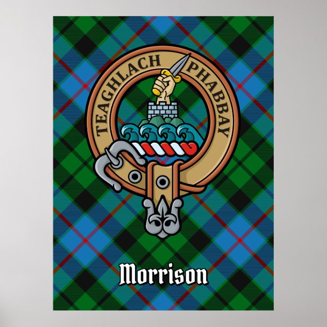 Póster Clan Morrison Escudo sobre la caza de tartán (Frente)