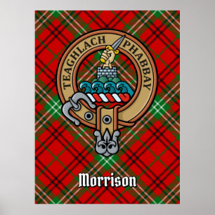 Póster Clan Morrison Escudo sobre Tartán Rojo