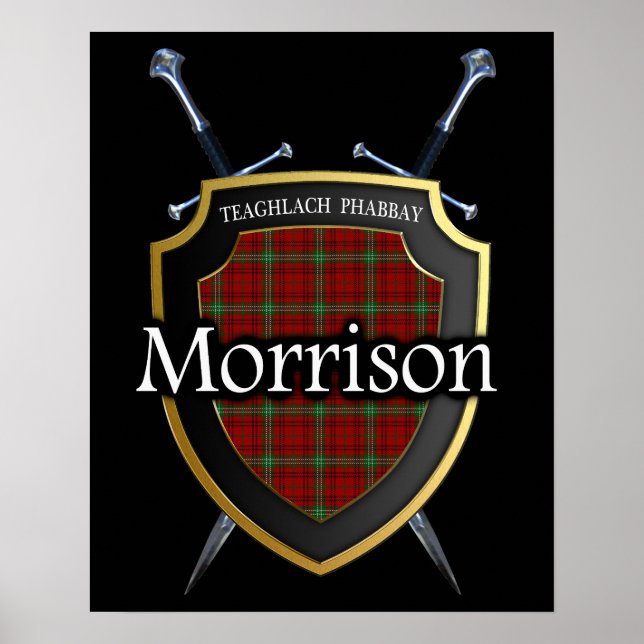 Póster Clan Morrison Tartan Scottish Shield & Swords (Frente)