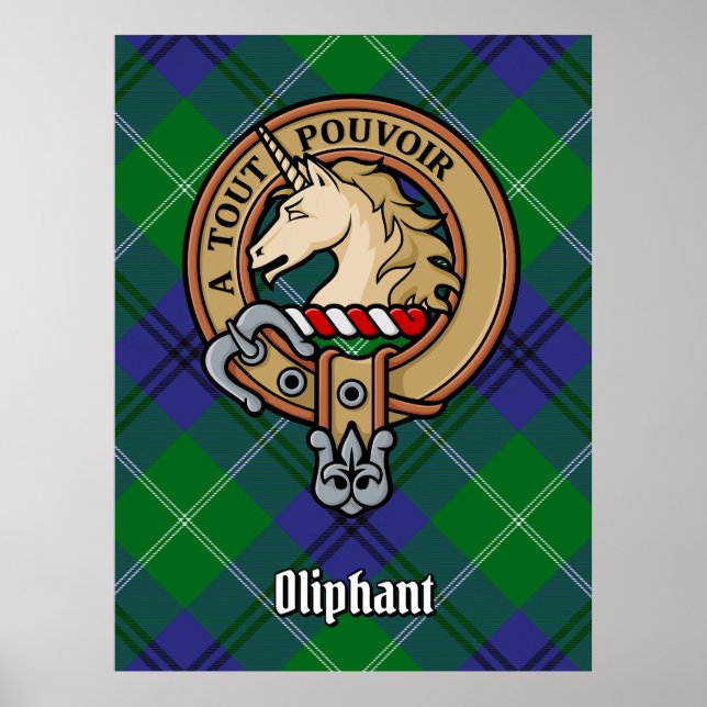Póster Clan Oliphant Escudo sobre Tartán (Frente)