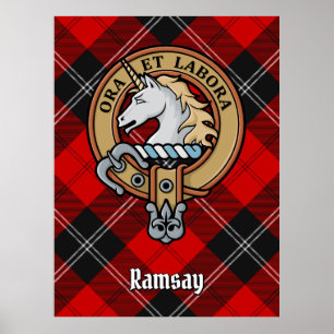 Póster Clan Ramsay Escudo sobre Tartán Rojo