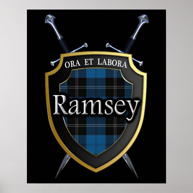 Póster Clan Ramsey Ramsay Tartan Scottish Shield & Swords (Frente)