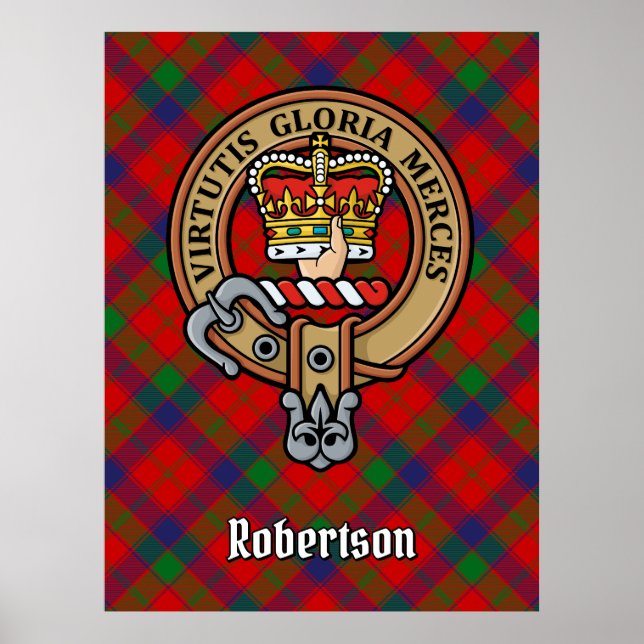 Póster Clan Robertson Escudo sobre Tartán (Frente)