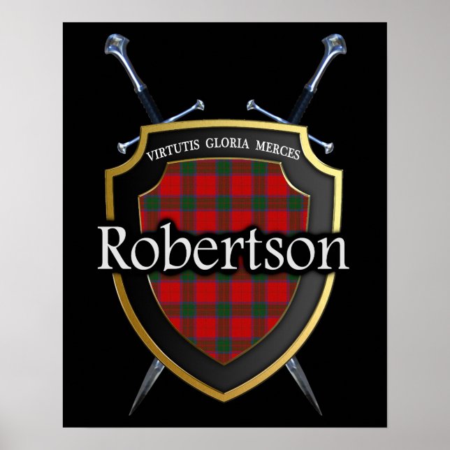 Póster Clan Robertson Tartan Scottish Shield & Swords (Frente)