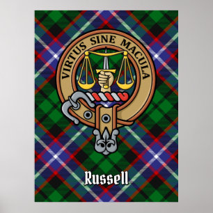 Póster Clan Russell Crest sobre Tartán