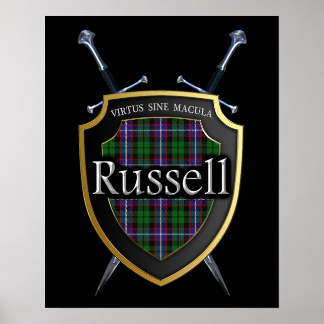 Póster Clan Russell Tartan Shield & Swords Print (Frente)
