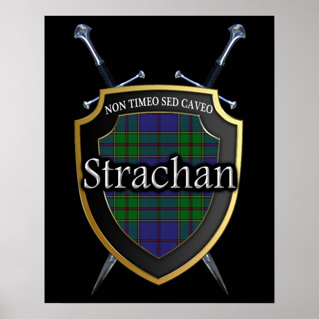 Póster Clan Strachan Tartan Scottish Shield & Swords (Frente)