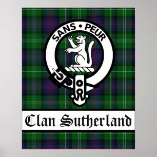 Póster Clan Sutherland Escudo Badge & Tartán