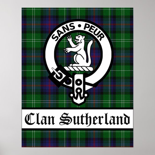 Póster Clan Sutherland Escudo Badge & Tartán (Frente)