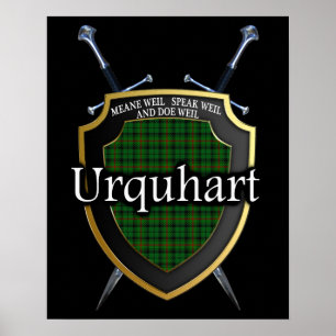 Póster Clan Urquhart Tartan Scottish Shield & Swords