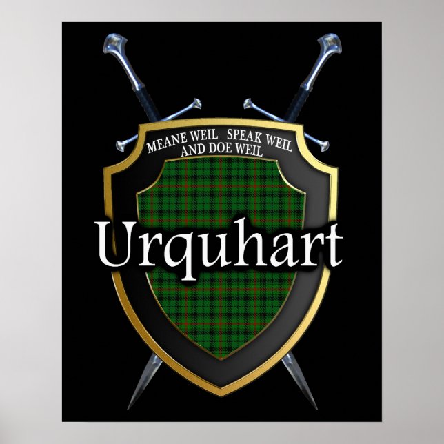 Póster Clan Urquhart Tartan Scottish Shield & Swords (Frente)