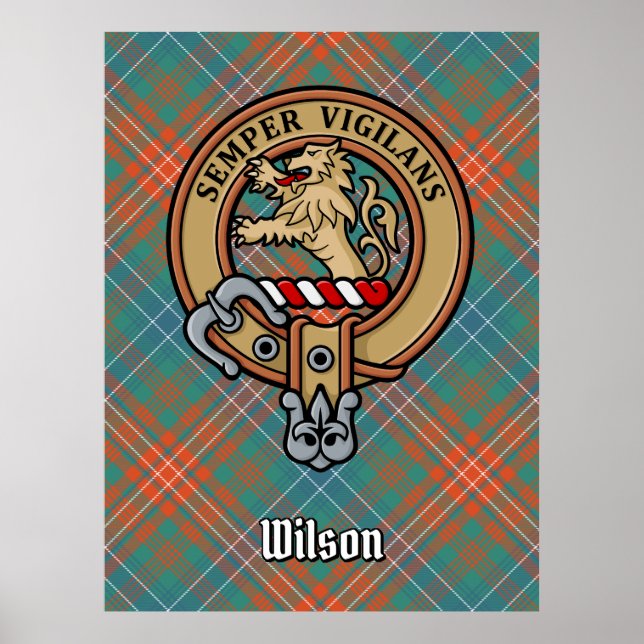 Póster Clan Wilson Escudo sobre el antiguo Tartán (Frente)