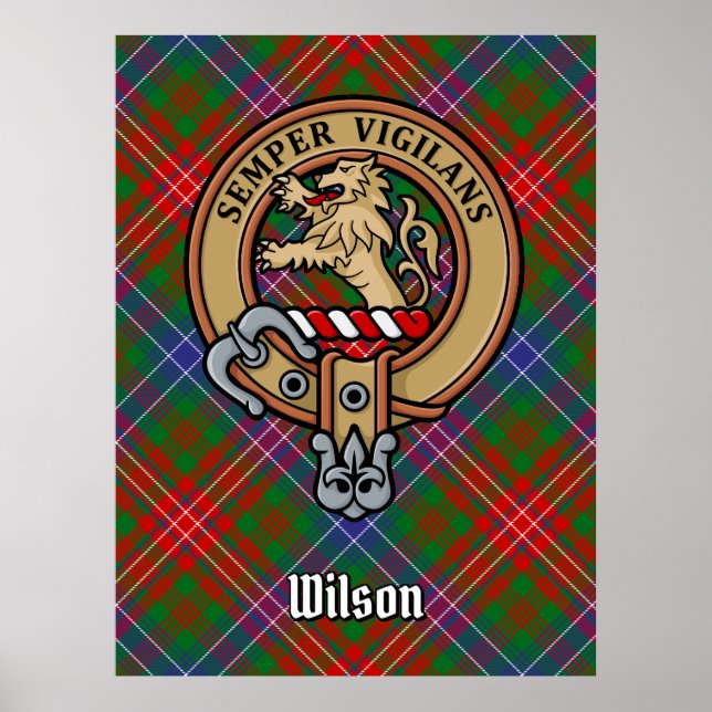 Póster Clan Wilson Escudo sobre Tartán Moderno (Frente)