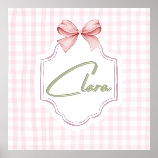 Póster Clara Baby Nursery personalizada Bow&Gingham (Frente)