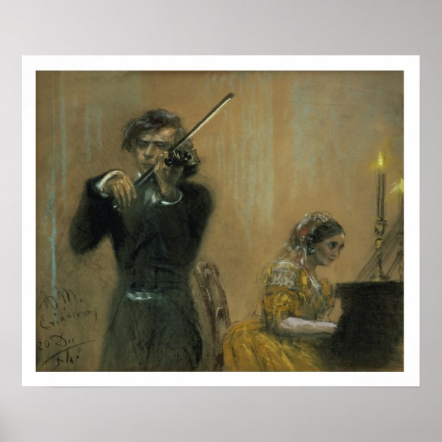 Póster Clara Schumann (1819-96) y violinista, 1854 (pa. (Frente)