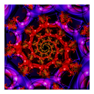 Póster Claramente   Arte fractal rojo y azul