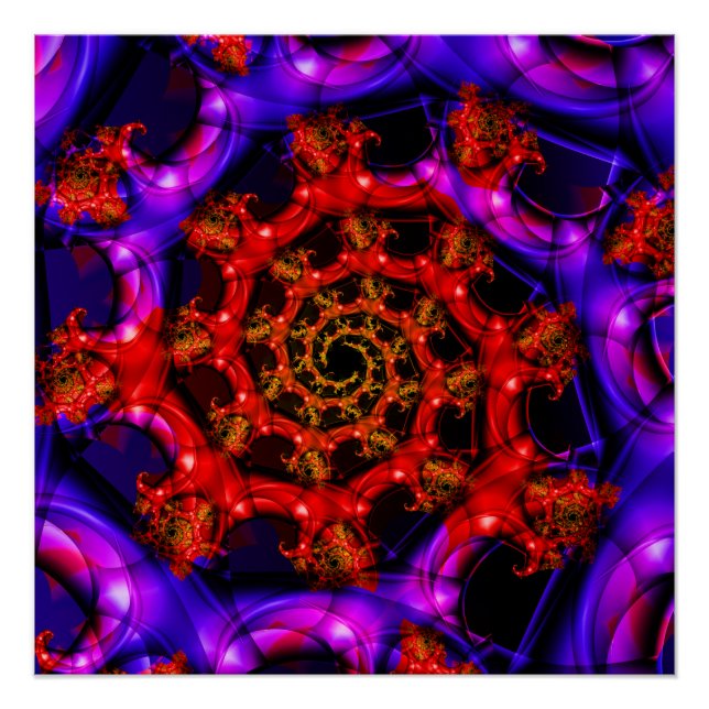 Póster Claramente | Arte fractal rojo y azul (Anverso)