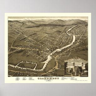 Póster Claremont, NH Panoramic Map - 1877