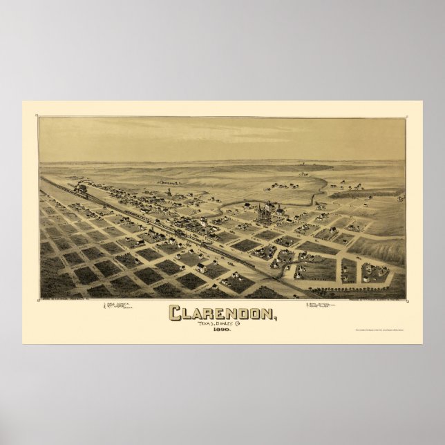Póster Clarendon, TX Panoramic Map - 1890 (Frente)