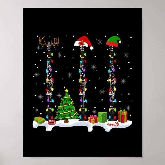 Póster Clarinet de Santa Elf Reindeer Xmas Light Ines Mus (Frente)