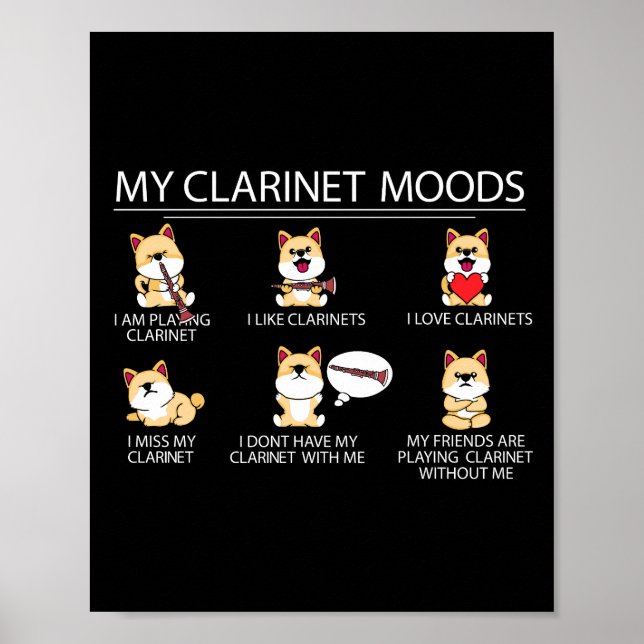 Póster Clarinetista Shiba Inu Músico de Perro Regalo Clar (Frente)