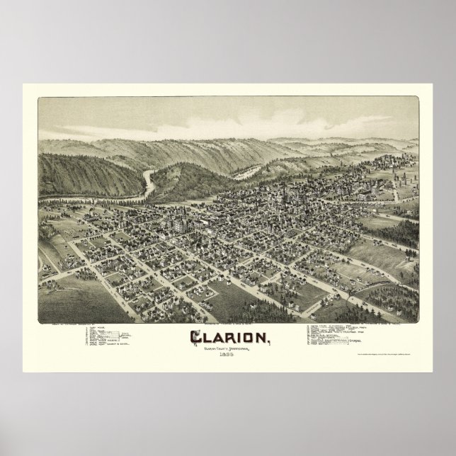Póster Clarion, PA Panoramic Map - 1896 (Frente)