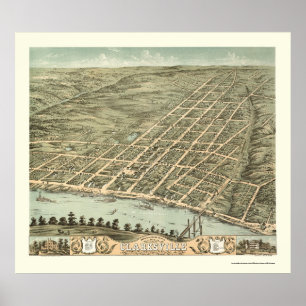 Póster Clarksville, TN Panoramic Map - 1870