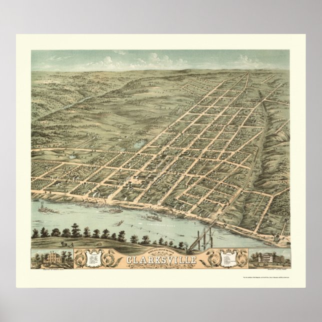 Póster Clarksville, TN Panoramic Map - 1870 (Frente)