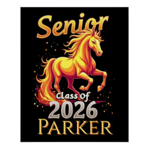 Póster Clase 2026 Senior Caballo de Fuego Personalizado B