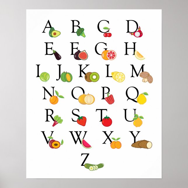 Póster Clase ABC de Vegetable de Frutas Educativas (Frente)