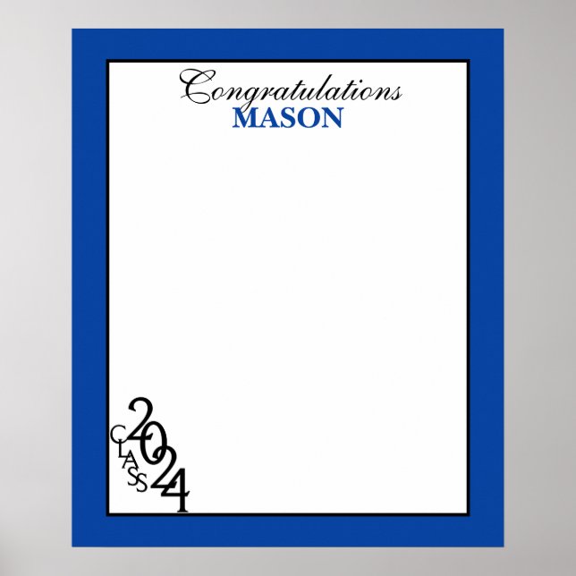 Póster Clase de 2024 Graduación Azul Autograph Keepsake (Frente)