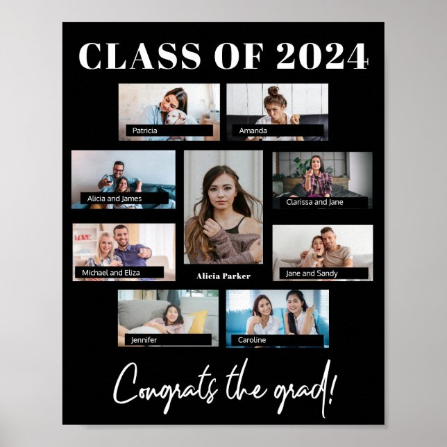 Póster Clase de 2024 personalizado 8 graduación de collag (Frente)