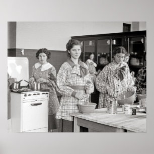Póster Clase de cocina, 1935. Foto del vintage