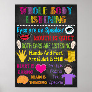 Póster Clase de escucha de cuerpo completo impresa