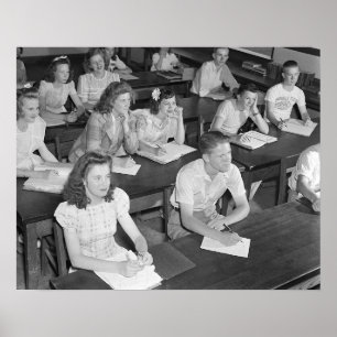 Póster Clase de Escuela Secundaria, 1943. Foto Antigua