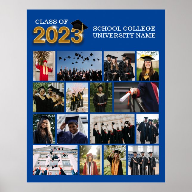 Póster Clase de Graduación Azul Foto personalizado de la  (Frente)