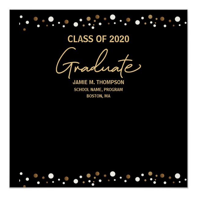 Póster Clase de graduación de 2020 Gold/ Black Elegant (Anverso)