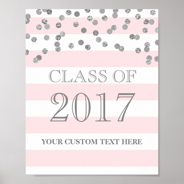 Póster Clase de Rubor de Confetti Plateado de Rótulo Grad (Frente)